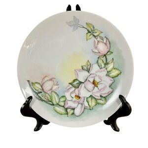 1950's Arzberg Porcelain 10” Hand Painted Artist Signed Floral Plate Pink Roses